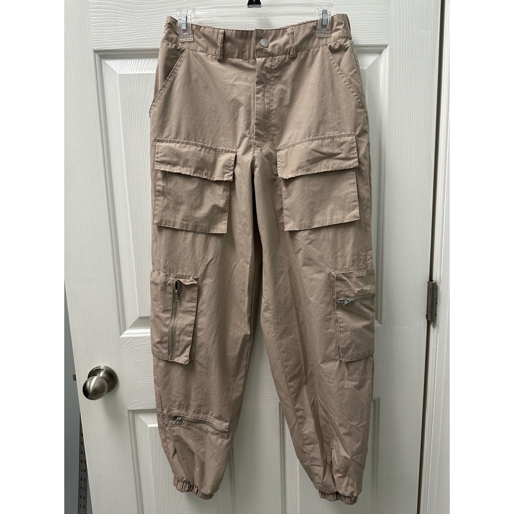 Charlotte Russe Womens Tan Khaki High Rise Cargo Jogger Pants Multi Pocket